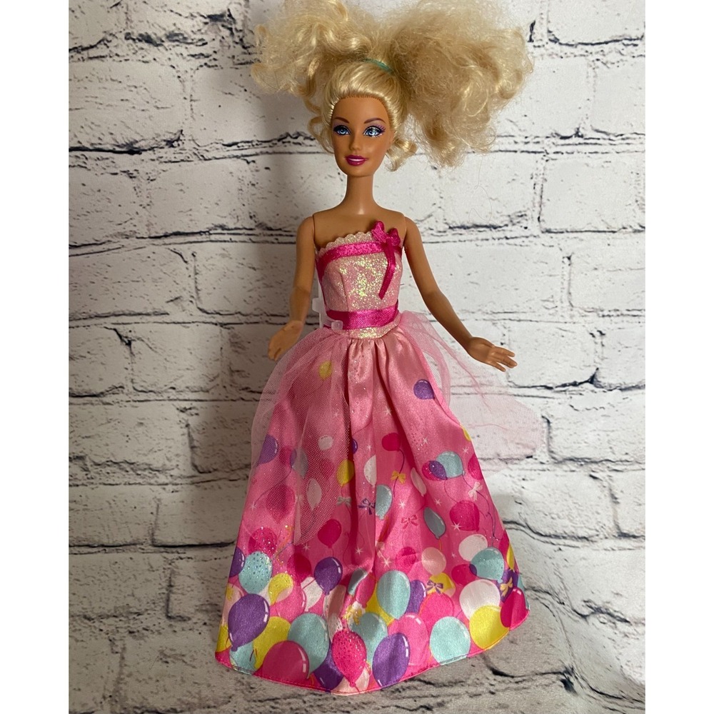 Mattel Happy Birthday‎ Barbie Doll In Pink Balloon Print Dress
